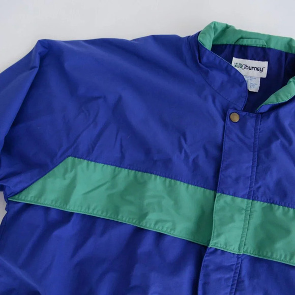 Vintage 90S Tourney Blue  And Green Lightweight Nautical Zip Up Nylon Jacket L - Picture 10 of 11